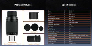 SV245 Zoom-Okular 8–16 mm, Sichtfeld 63°, parfokales Design mit ClickStop für die visuelle Planetenbeobachtung und Binokularbeobachtung